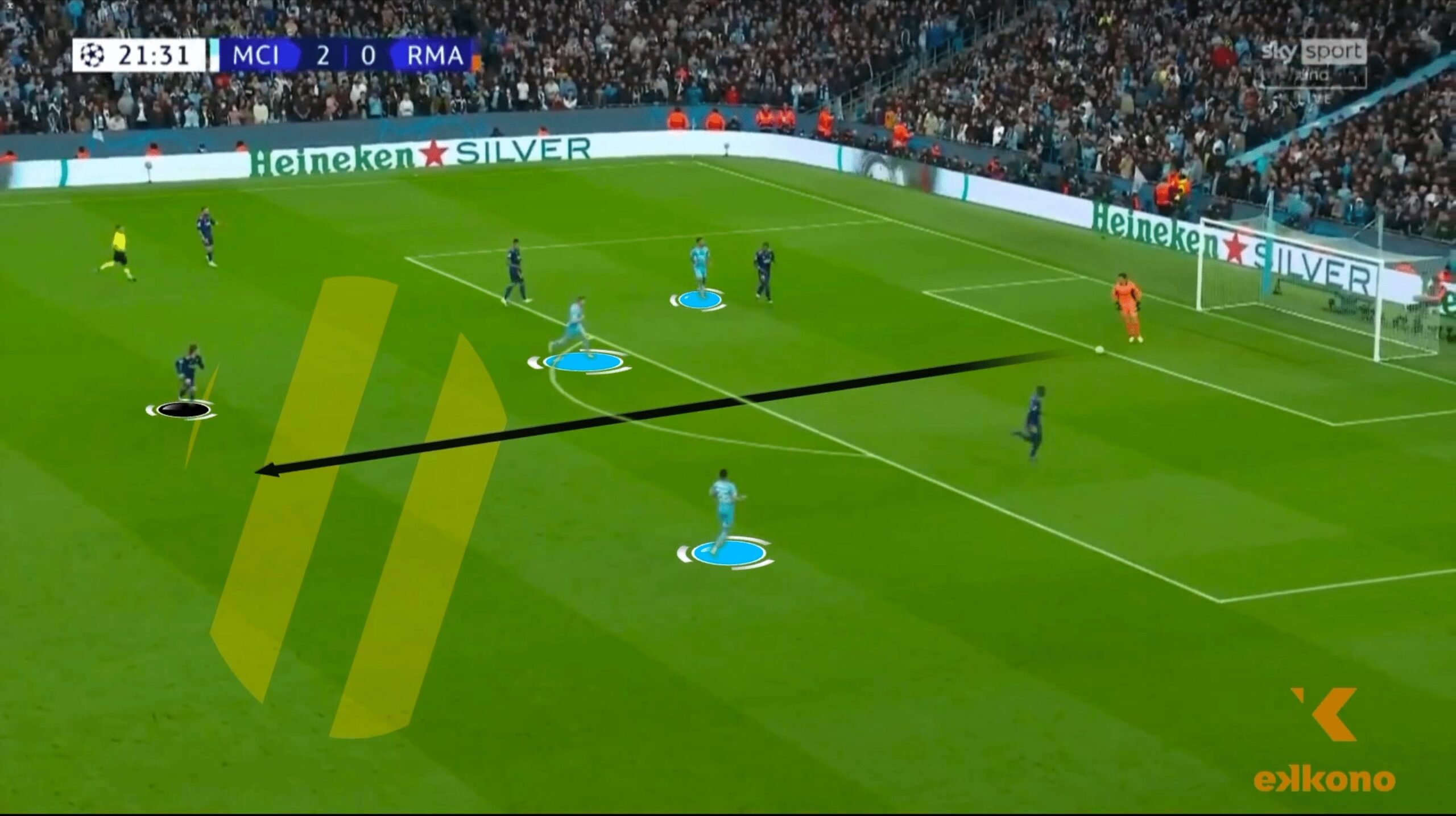Courtois plays with calm. He is looking inside and finding spaces next to Modric. It is on him that Courtois gives the pass.